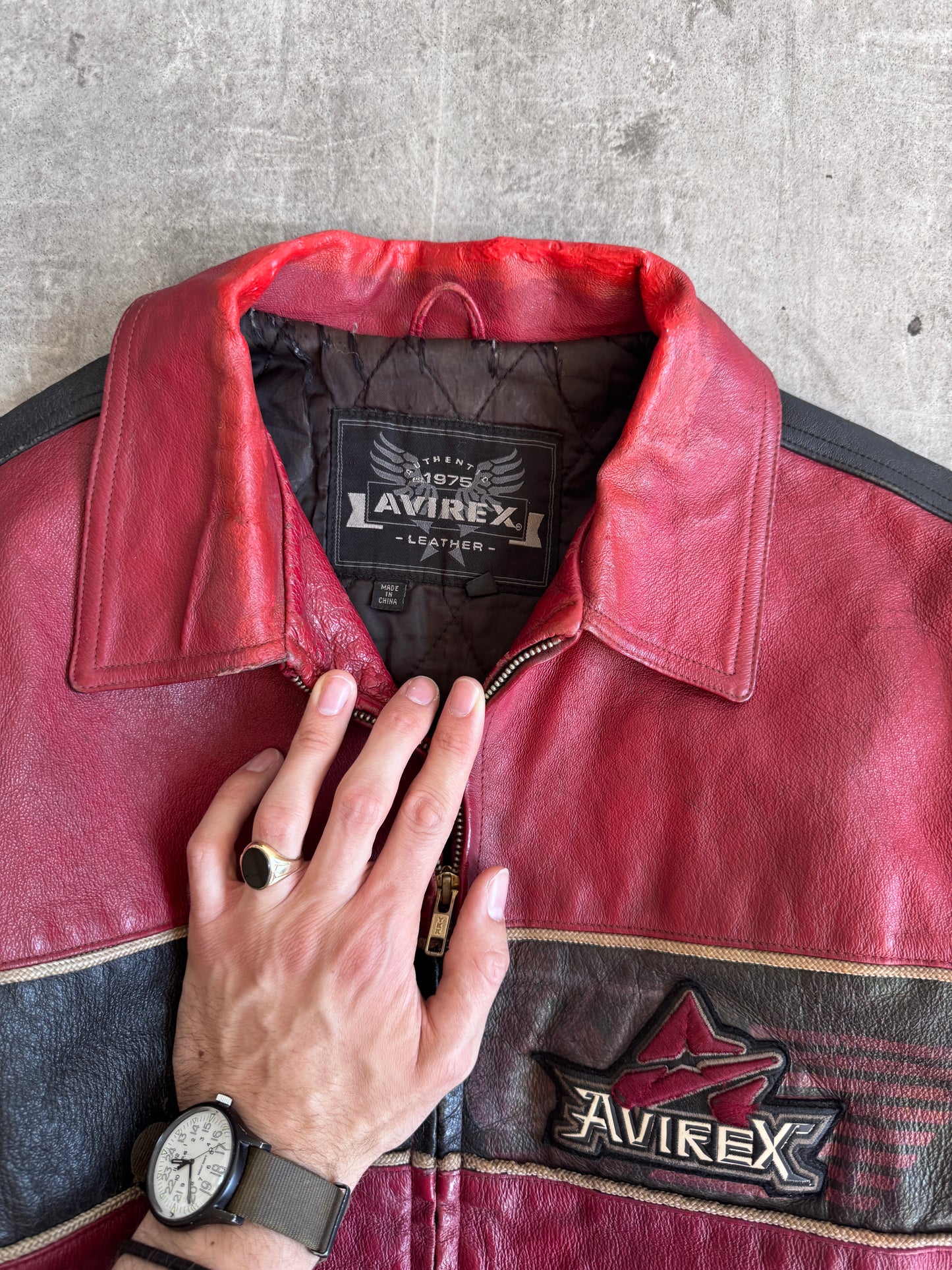 2000's Avirex 'Ice Tiger' Colourblock Leather Varsity Jacket