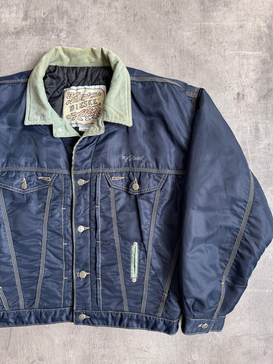 1990s Diesel Padded Nylon Navy Trucker Jacket