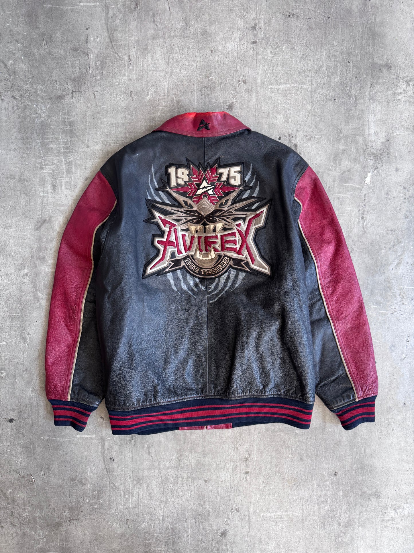2000's Avirex 'Ice Tiger' Colourblock Leather Varsity Jacket