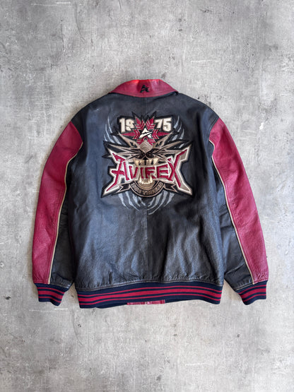 2000's Avirex 'Ice Tiger' Colourblock Leather Varsity Jacket
