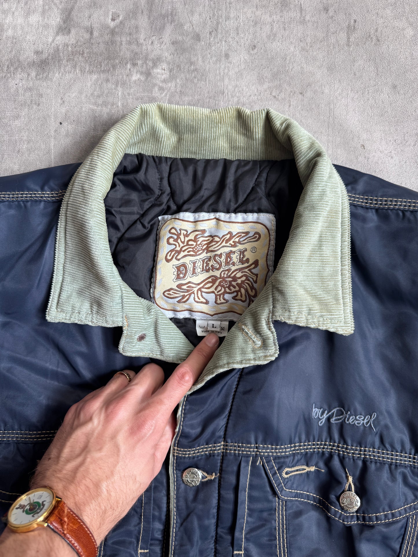 1990s Diesel Padded Nylon Navy Trucker Jacket