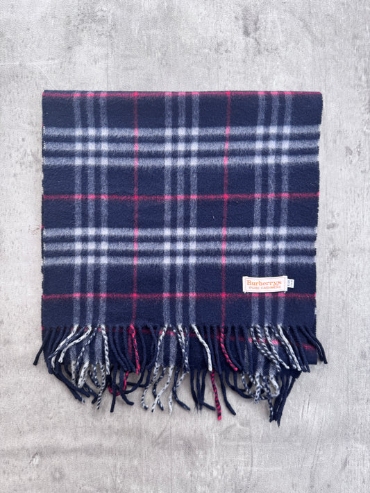 Burberry 100% Cashmere Navy Nova Check Scarf