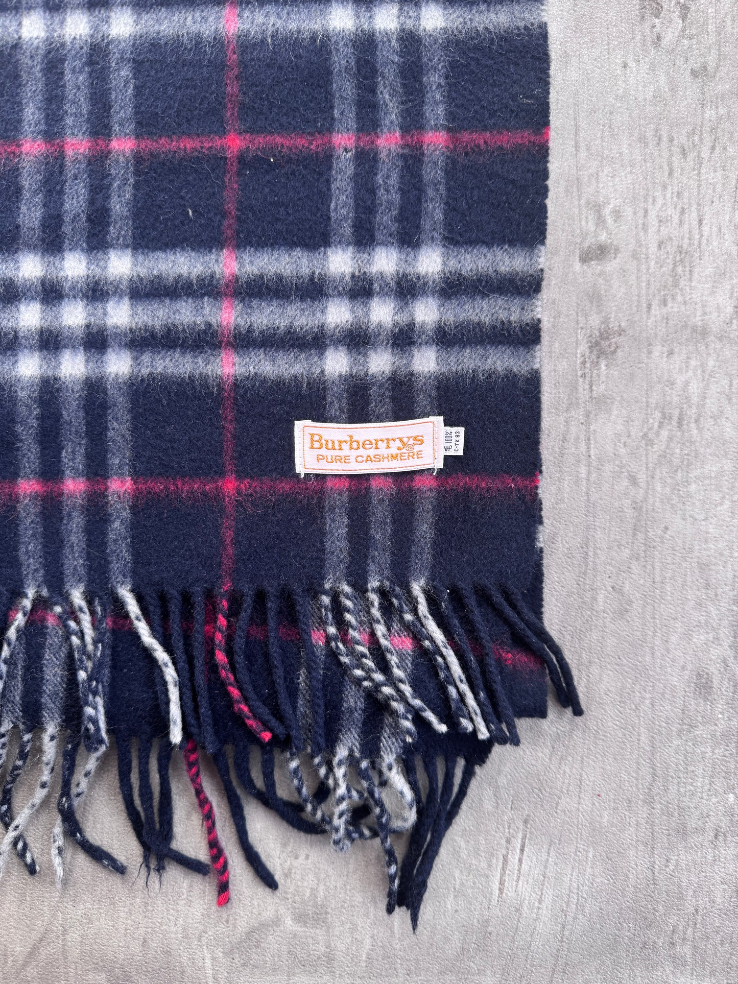 Burberry 100% Cashmere Navy Nova Check Scarf