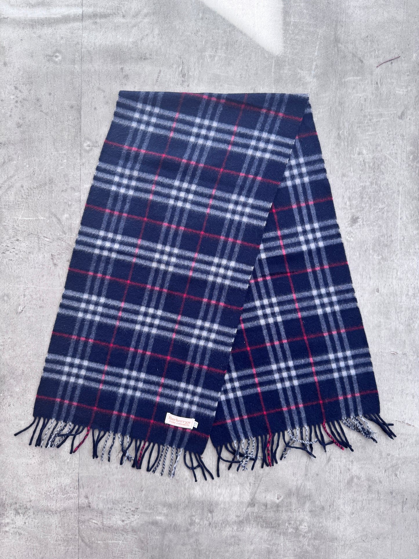 Burberry 100% Cashmere Navy Nova Check Scarf