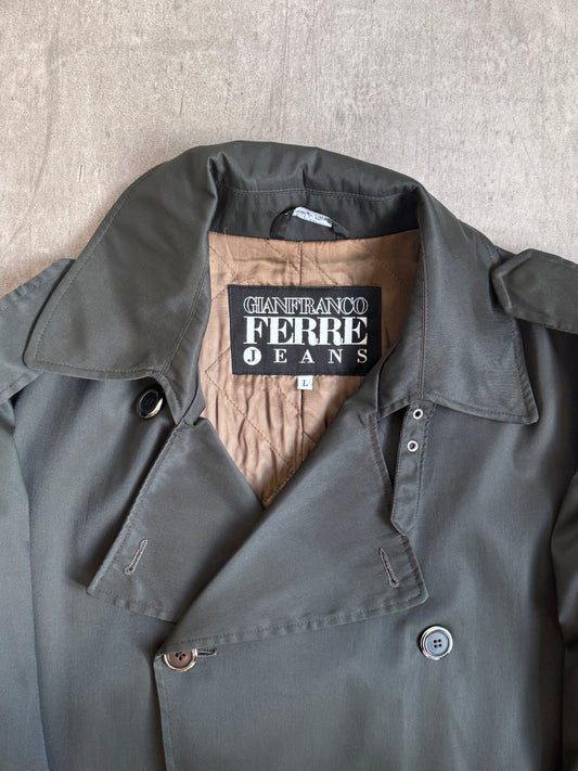 Gianfranco Ferre Jeans Reflective Nylon Double Breasted Buckle Trench