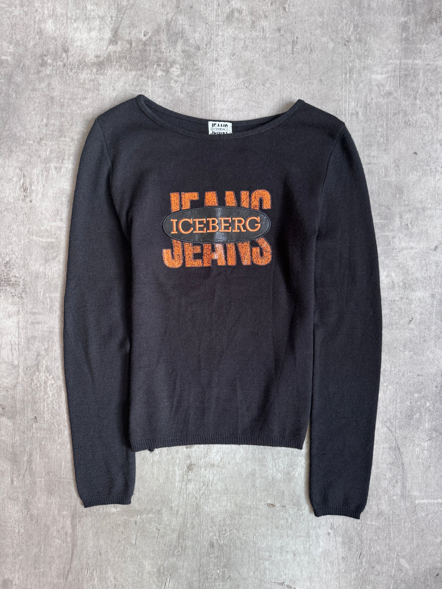 ICEBERG Jeans Logo Patch Black Wool Blend L/S Tee