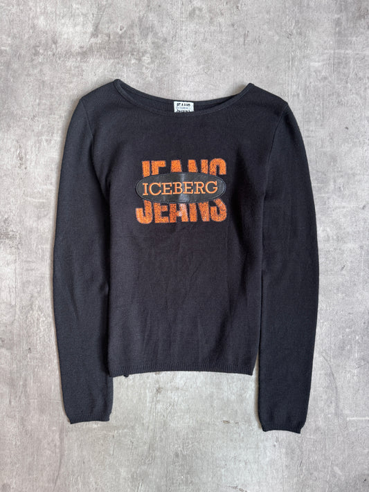 ICEBERG Jeans Logo Patch Black Wool Blend L/S Tee