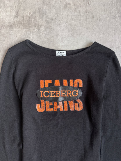 ICEBERG Jeans Logo Patch Black Wool Blend L/S Tee