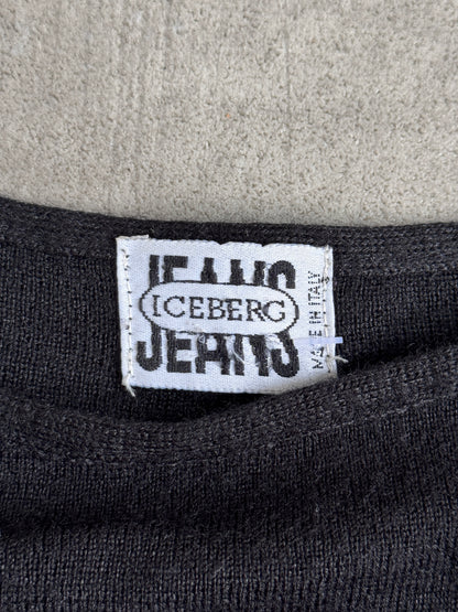 ICEBERG Jeans Logo Patch Black Wool Blend L/S Tee