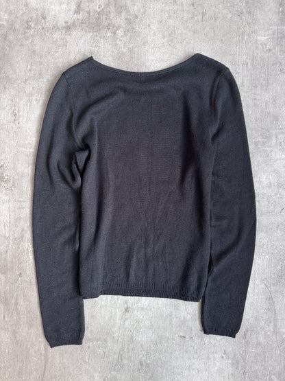 ICEBERG Jeans Logo Patch Black Wool Blend L/S Tee