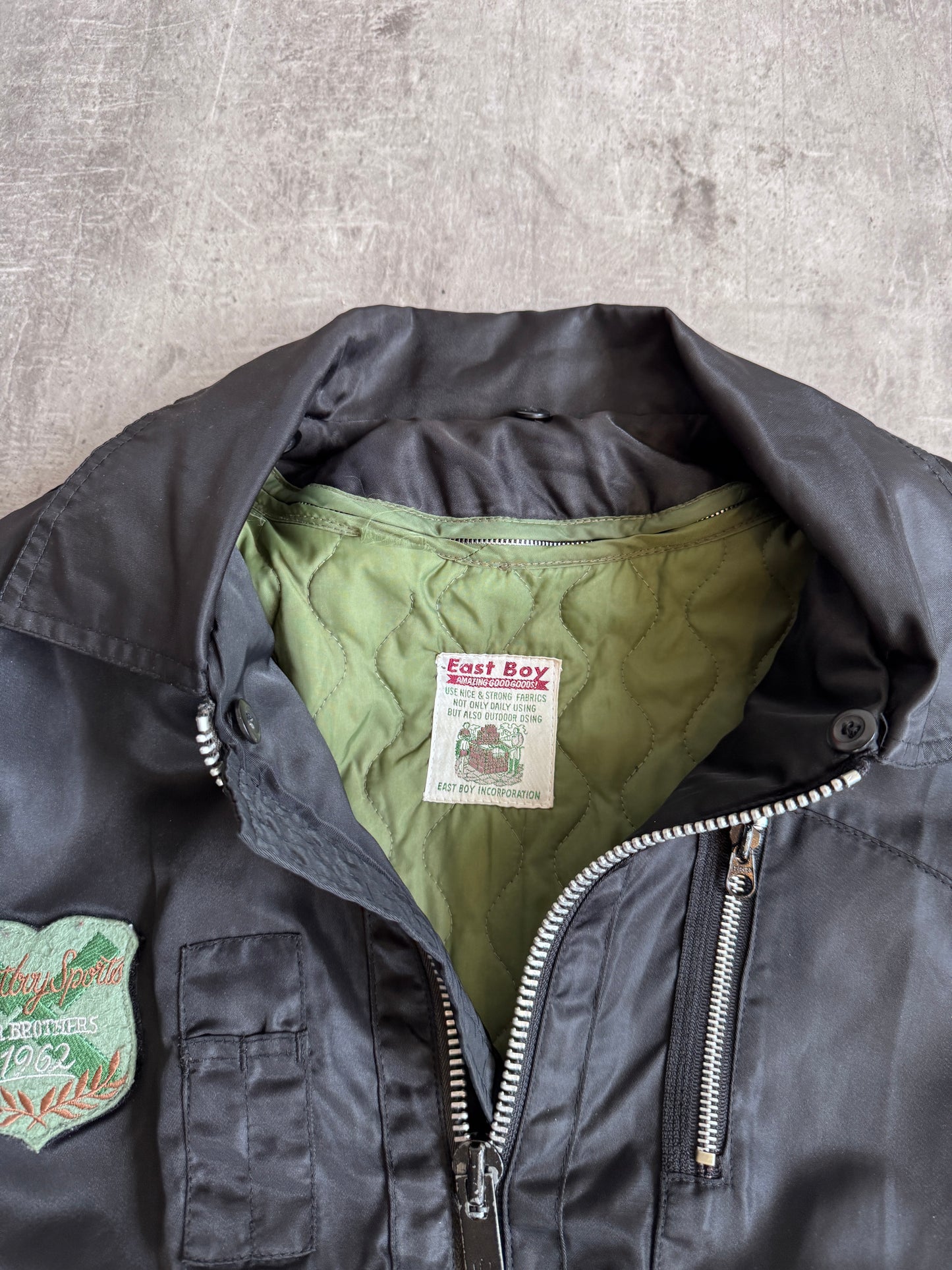 1990s East Boy Black Padded MA-1 Bomber Jacket