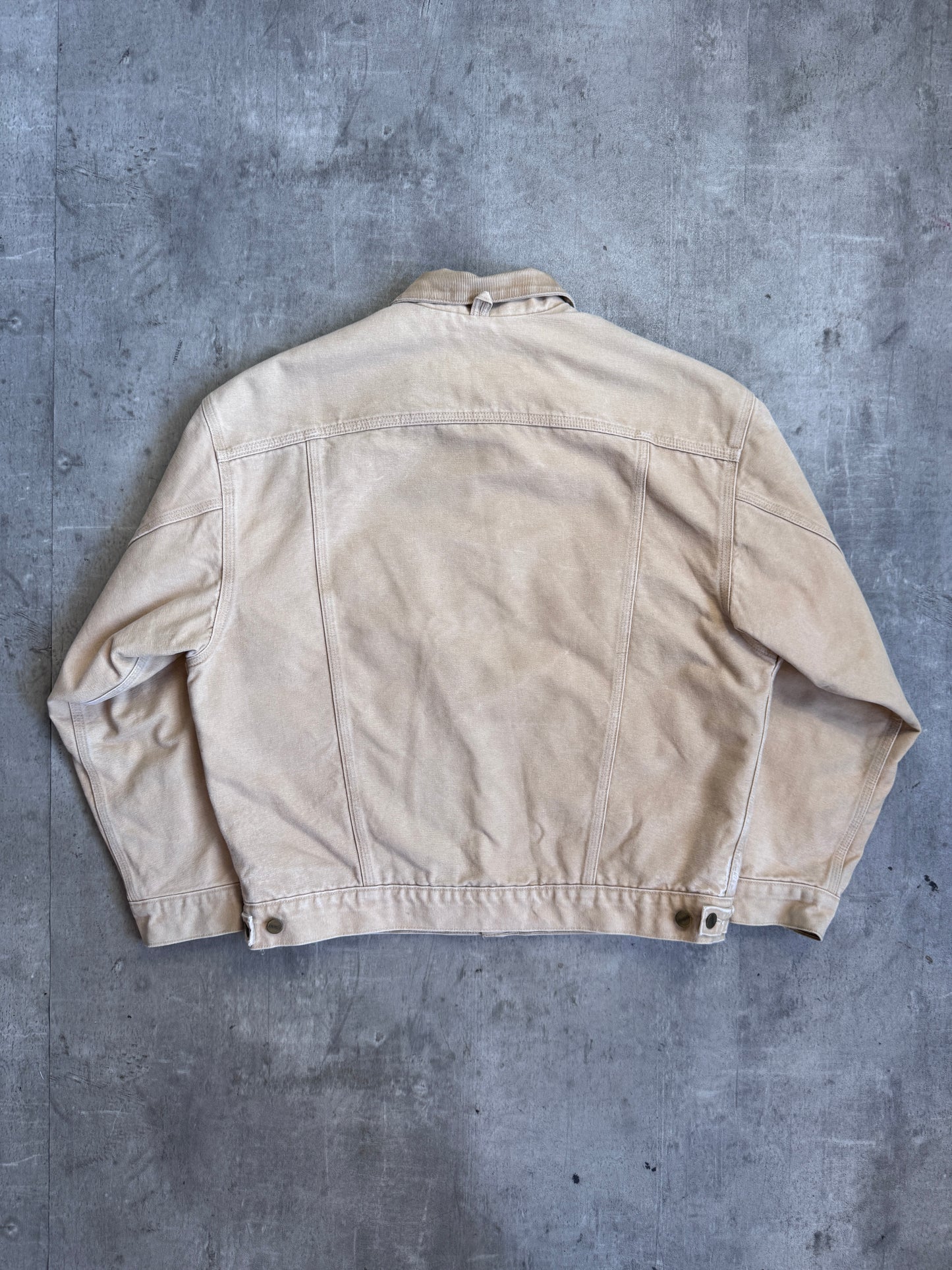 Carhartt Beige Distressed Denim Wool Lined WIP Dayton Trucker Jacket