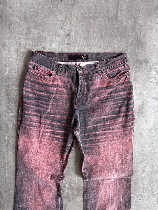 Cavalli Red / Black Fade Denim Patterned Jeans
