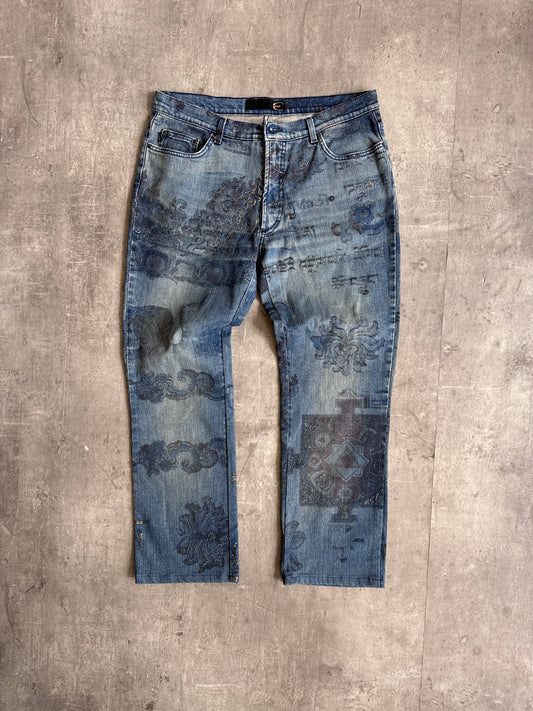 Cavalli Purple Floral Embroidered Denim Jeans