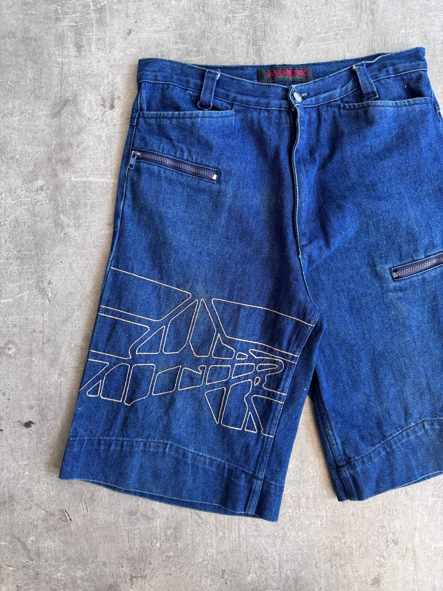 2000 Avirex Embroidered Logo Patch Denim Jorts