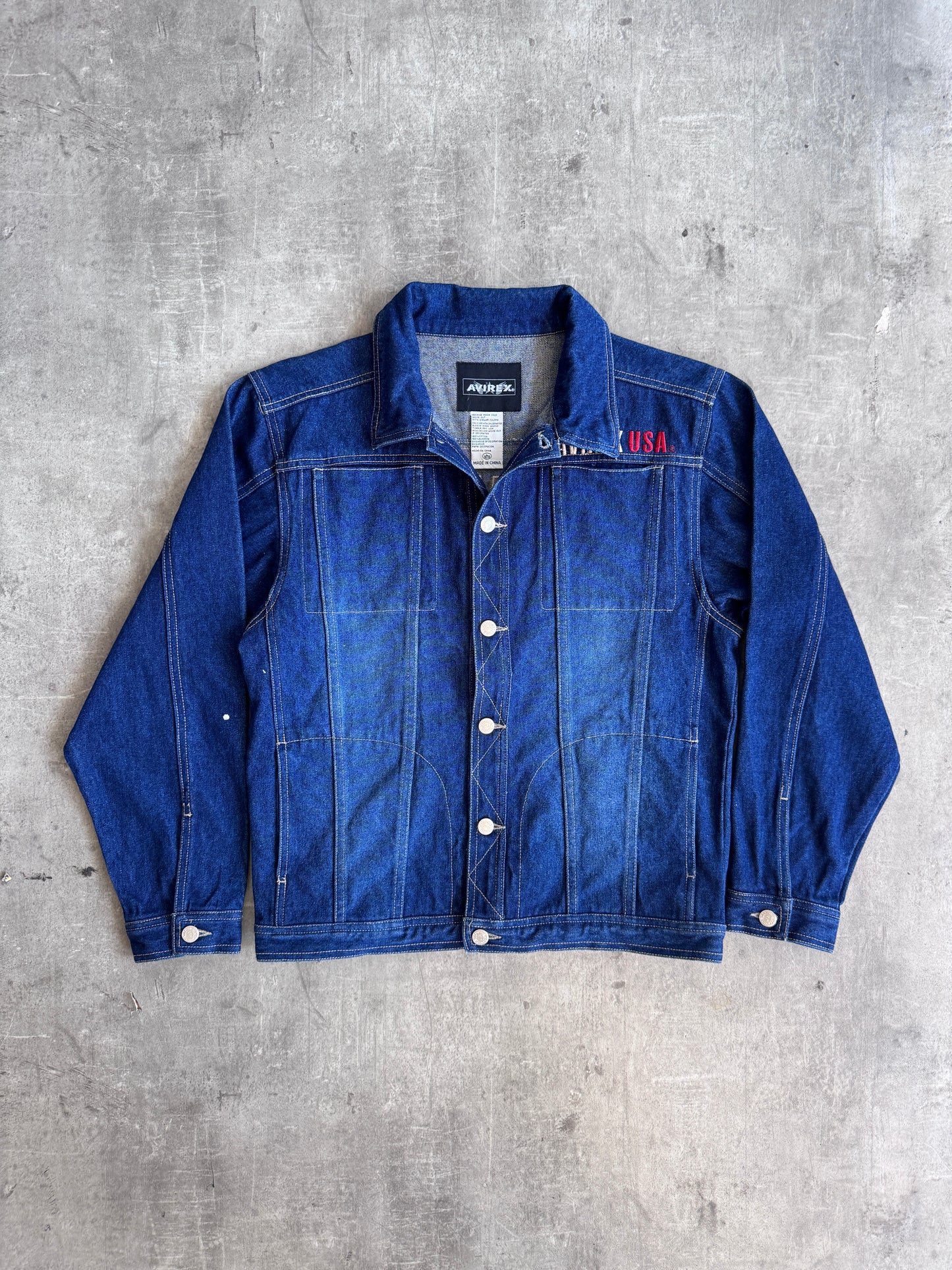 2000 Avirex USA Logo Back Patch Denim Jacket