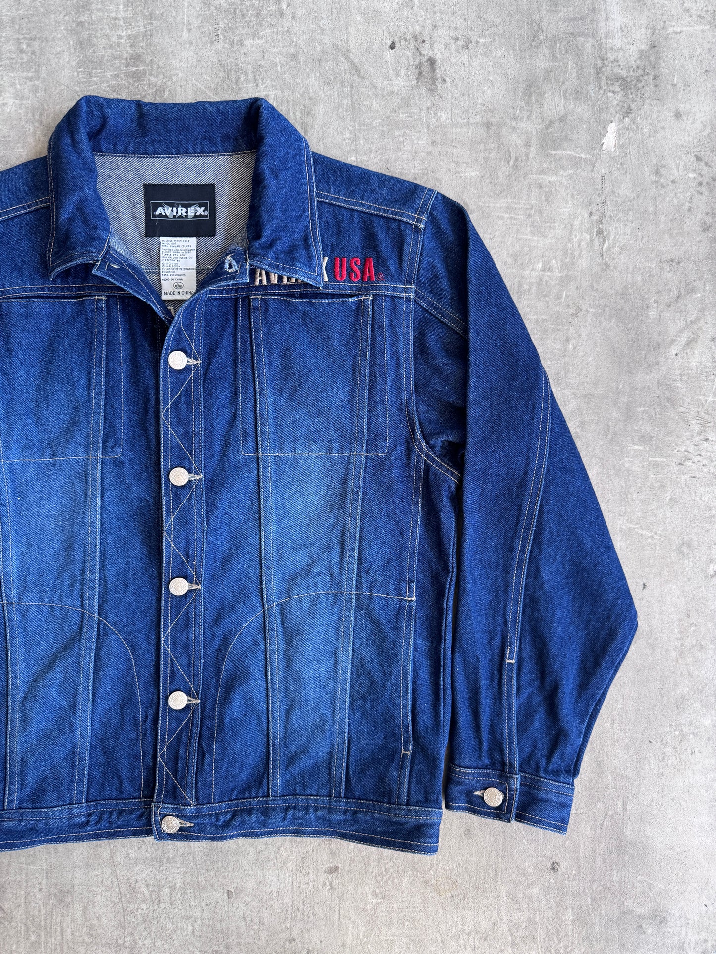 2000 Avirex USA Logo Back Patch Denim Jacket