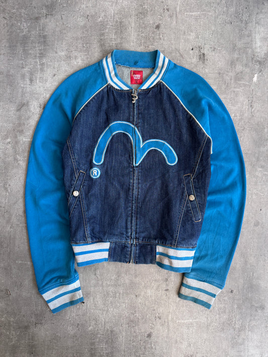 1990's Mighty Evisu Denim Panlled Seagull Logo Varsity Jacket