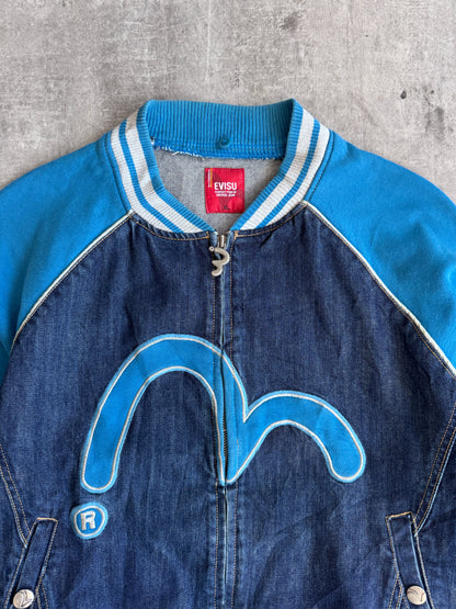 1990's Mighty Evisu Denim Panlled Seagull Logo Varsity Jacket