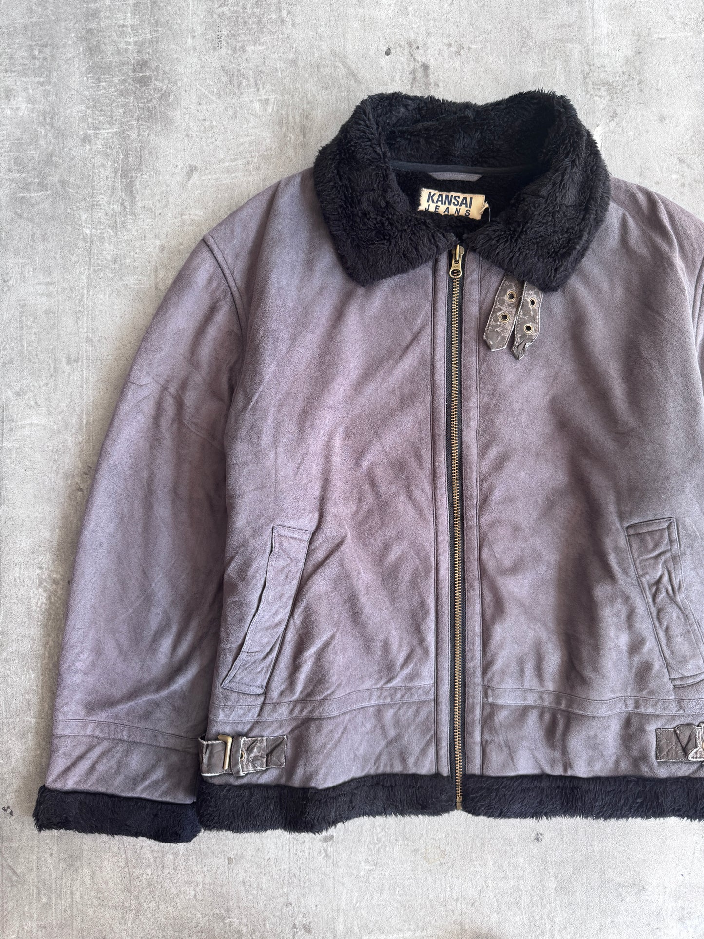 Kansai Jeans Taupe Suede Faux Shearling Jacket