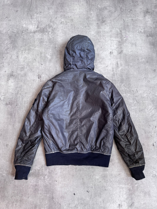 A/W 14' Stone Island Mussola Gommata Navy Reflective Nylon Hooded Bomber
