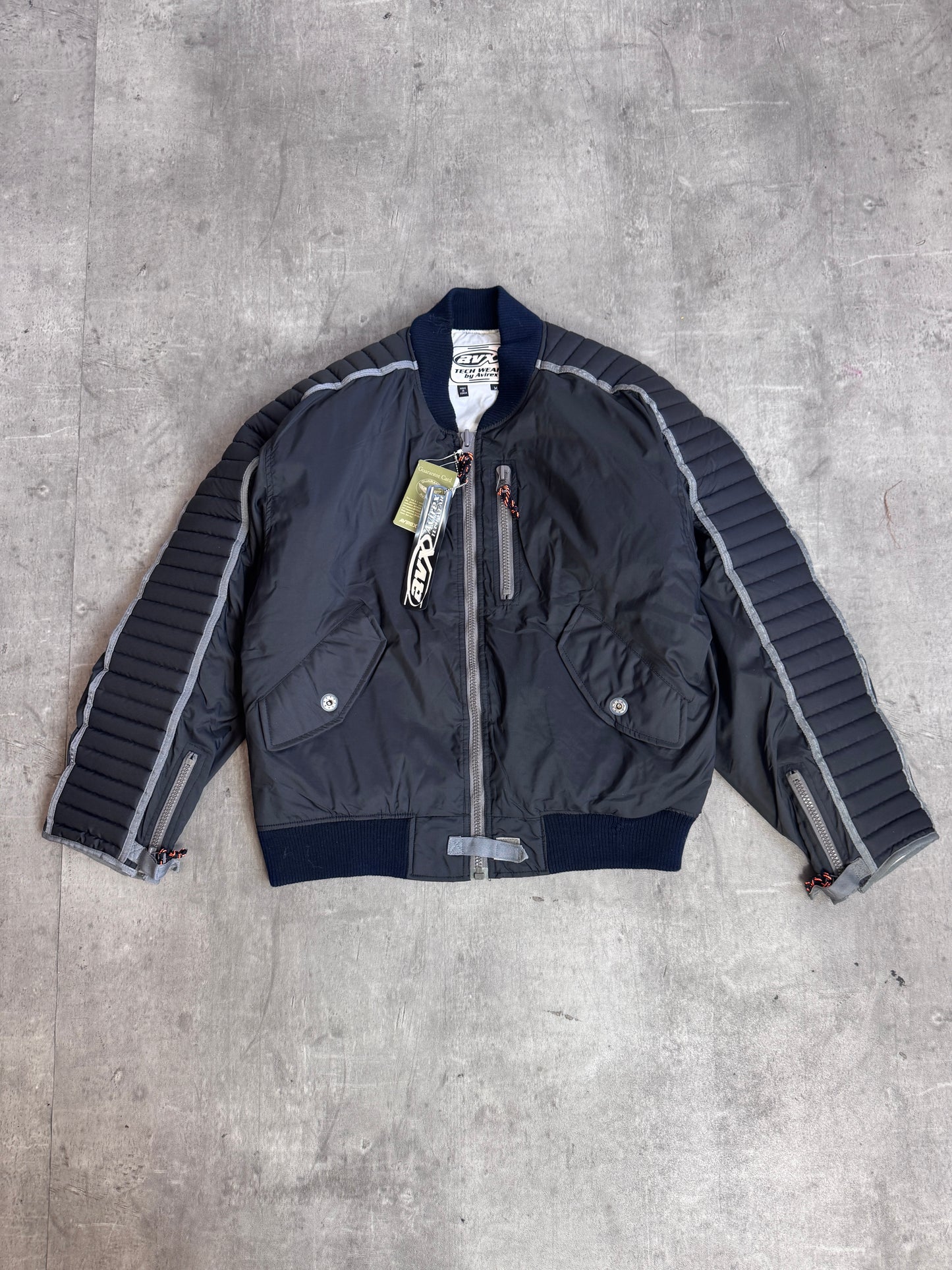 Avirex Aviators Club Tech Wear Rubberised Satin Grey Nylon Padded Bomber