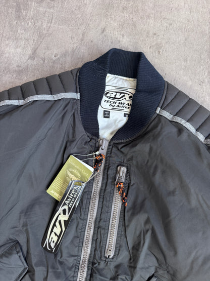 Avirex Aviators Club Tech Wear Rubberised Satin Grey Nylon Padded Bomber