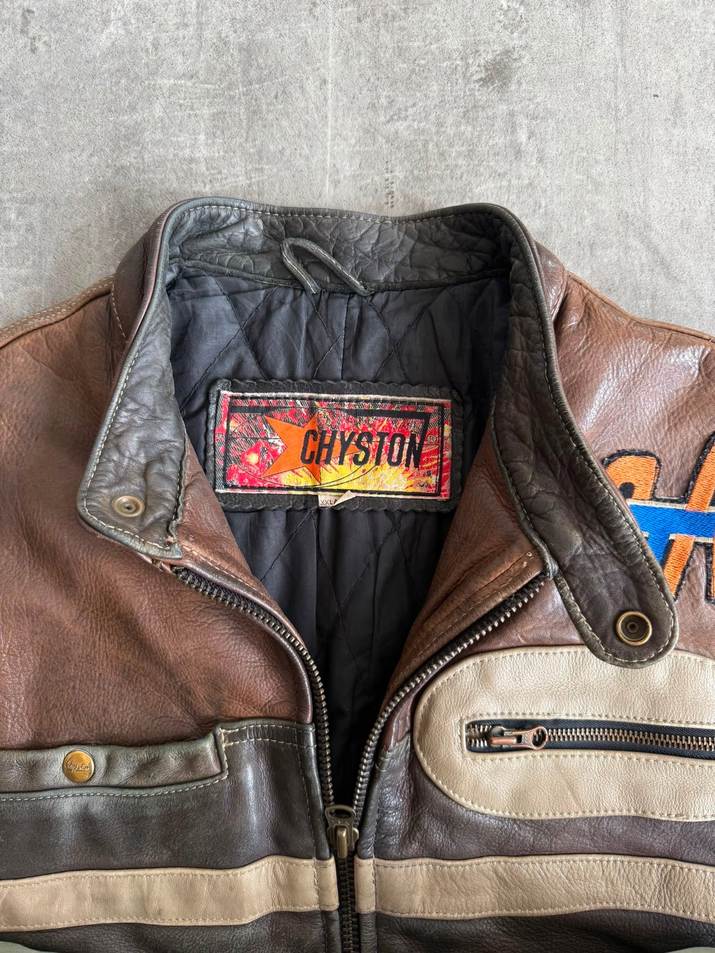 1980's Chyston Patch Embellished Leather Moto Jacket