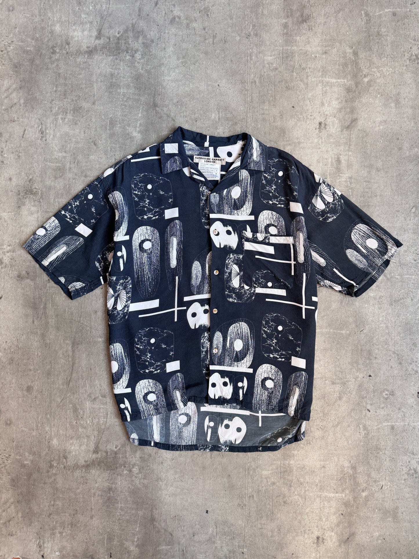 Katharine Hamnett Abstract Print Camp Collar Pocket Shirt.