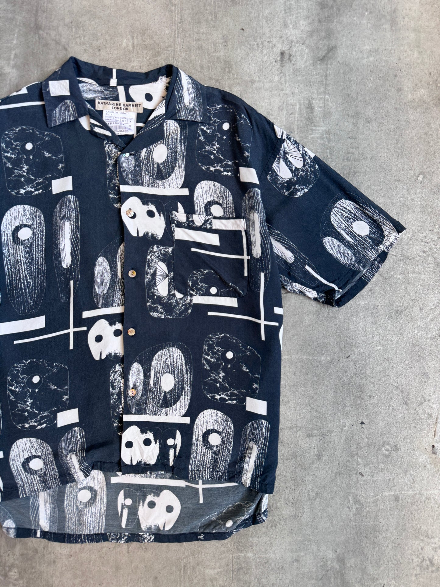 Katharine Hamnett Abstract Print Camp Collar Pocket Shirt.