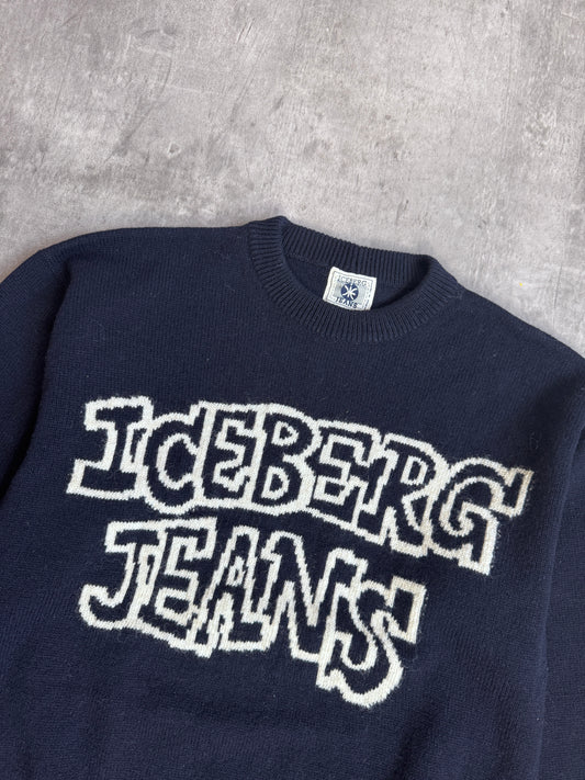 ICEBERG 1994 Jeans Navy Logo Lana Wool Knit Crewneck Sweater