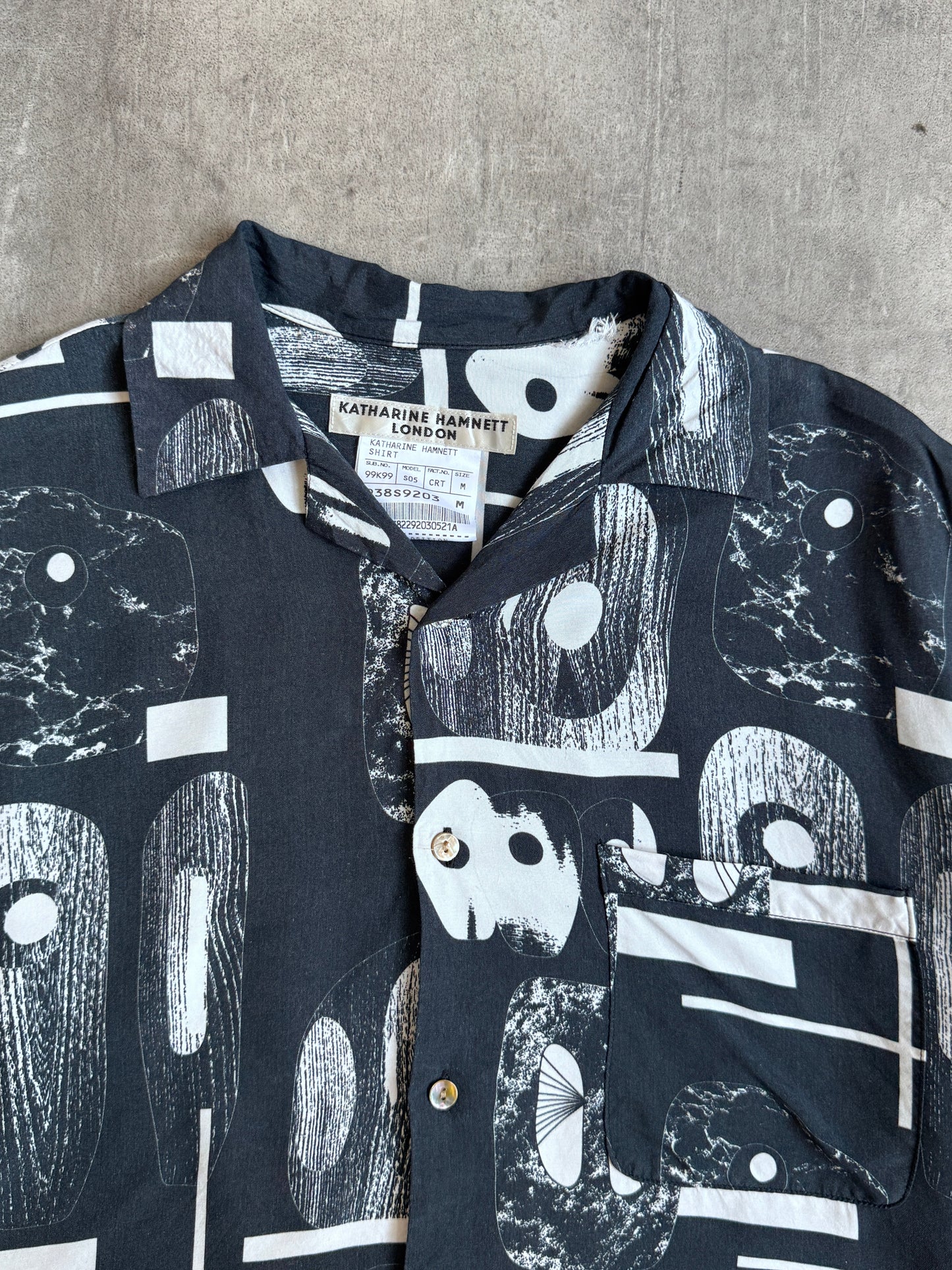 Katharine Hamnett Abstract Print Camp Collar Pocket Shirt.