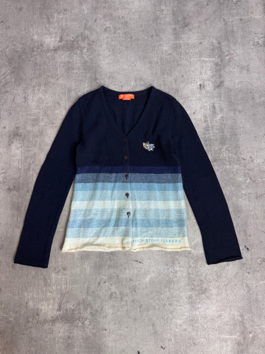 Iceberg Ice.History Mohair Blend Blue Button Down Tom And Jerry Patch Cardigan