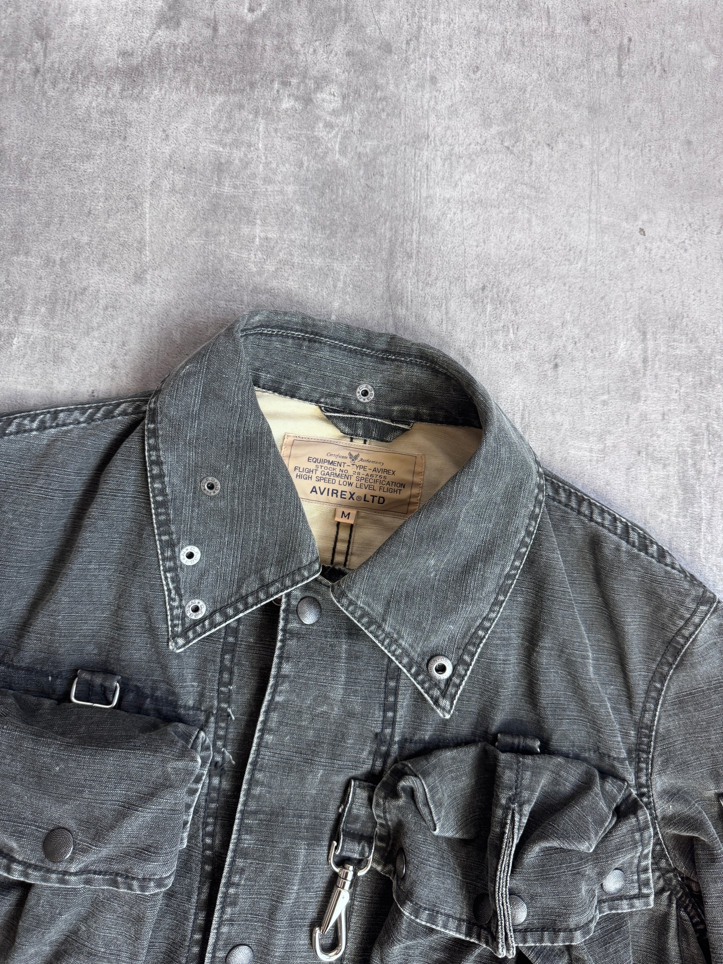 Avirex A-6 Hardware Detailed Full Zip Multipocket Grey Denim Jacket