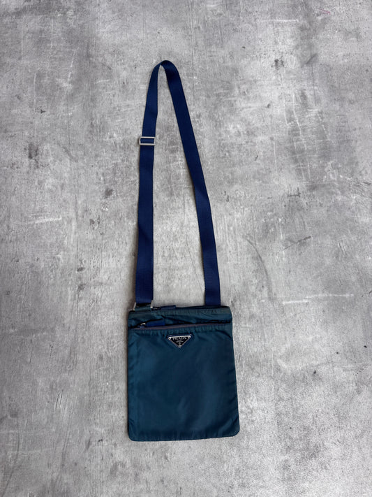 Prada Tessuto Blue Nylon Multipocket Flat Crossbody Bag