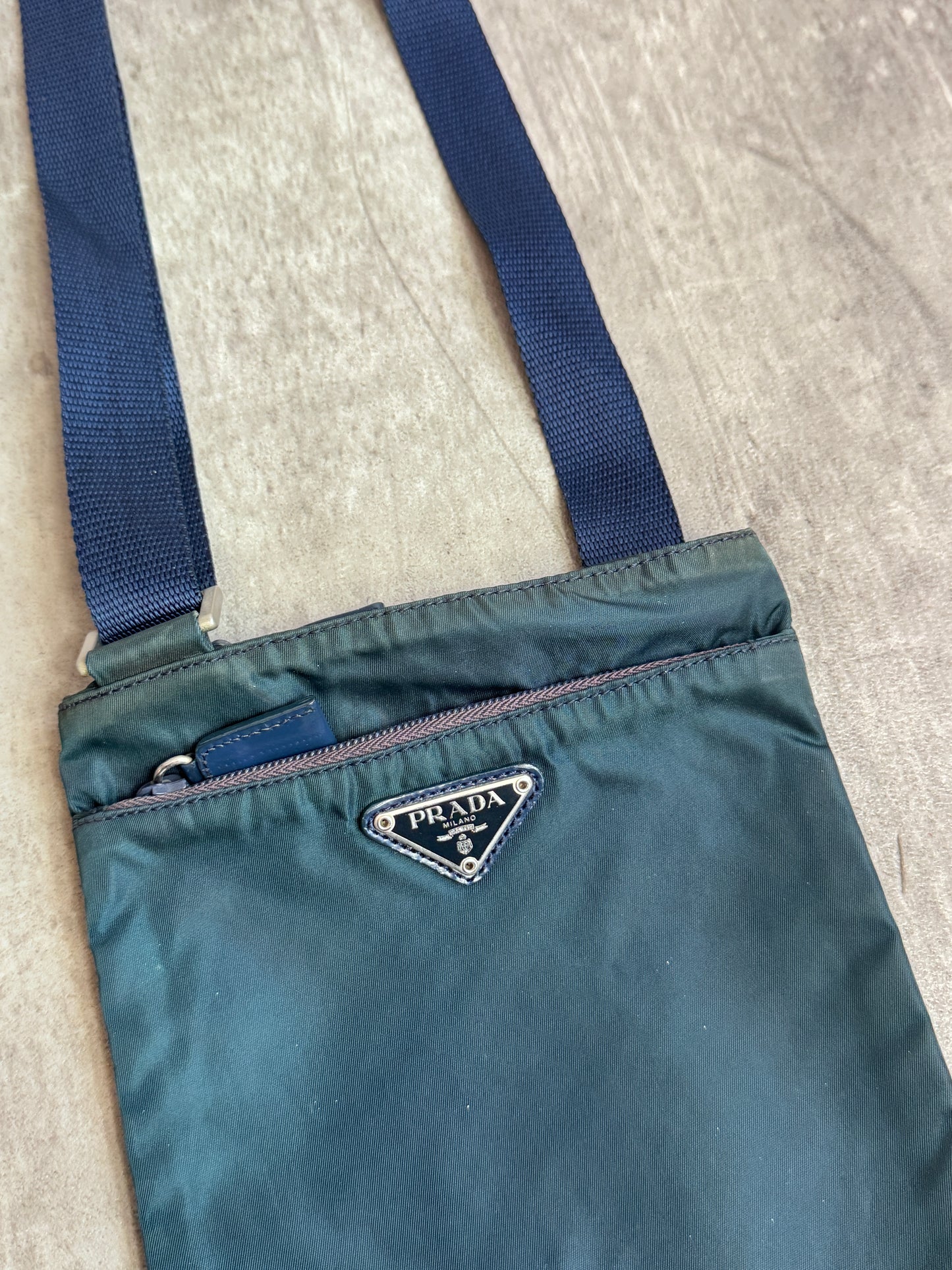 Prada Tessuto Blue Nylon Multipocket Flat Crossbody Bag