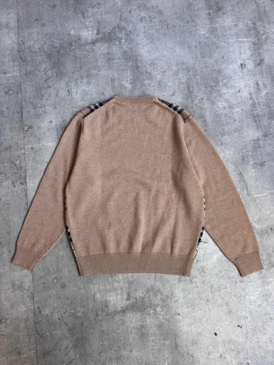 Burberry Beige Classic Check Cashmere Wool Blend Crewneck