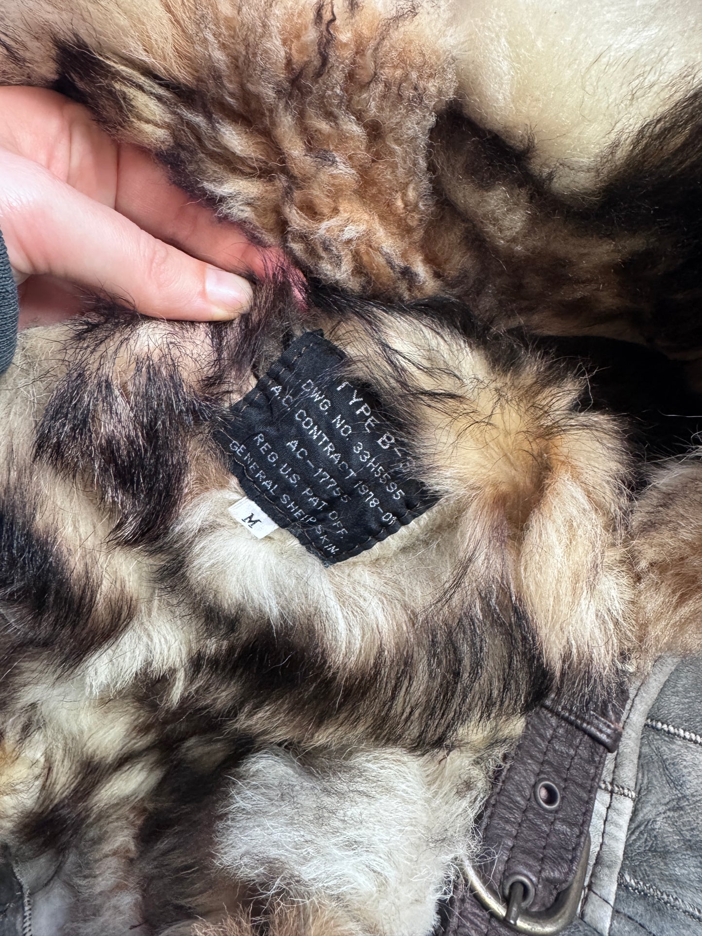 Avirex Type B-3 Grey Patchwork Leather Faux Fur Lined Shearling Coat