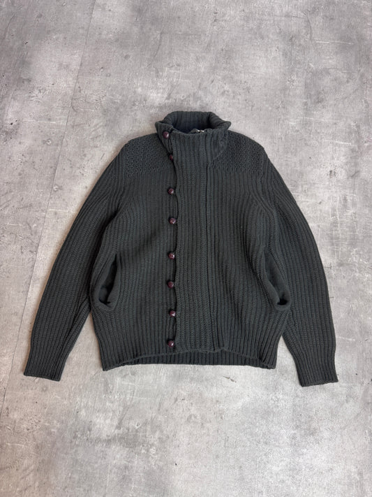 A/W 09' C.P. Company Military Green Lana Wool Rib Knit Asymmetric Button Up Sweater