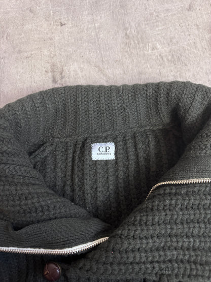 A/W 09' C.P. Company Military Green Lana Wool Rib Knit Asymmetric Button Up Sweater