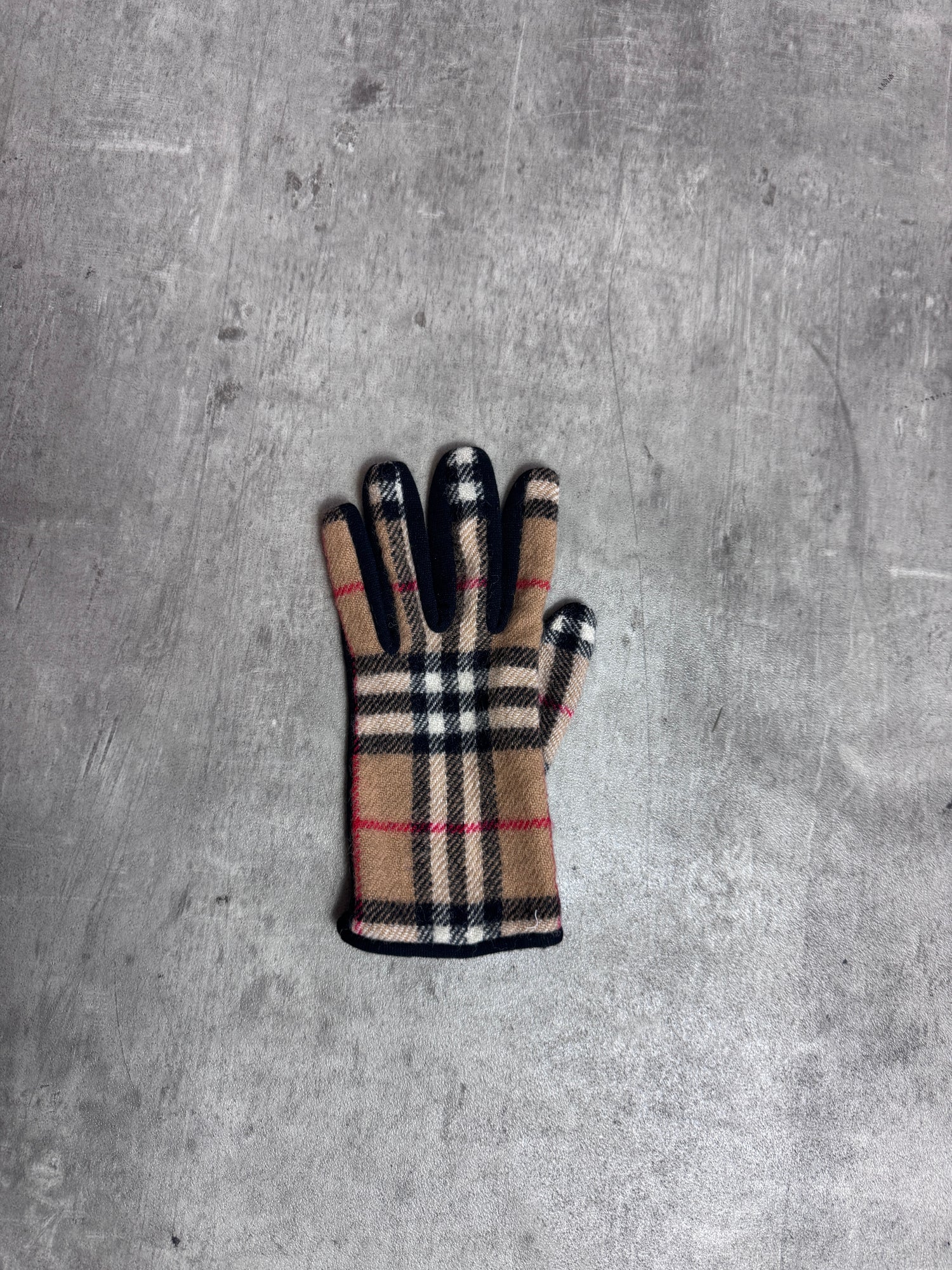 Burberry Beige Nova Check Wool Black Cotton Lined Gloves
