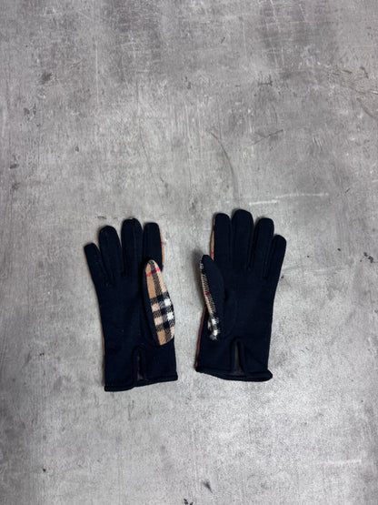 Burberry Beige Nova Check Wool Black Cotton Lined Gloves