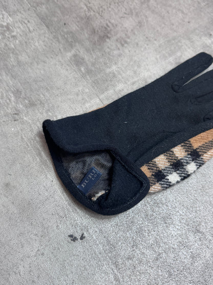 Burberry Beige Nova Check Wool Black Cotton Lined Gloves