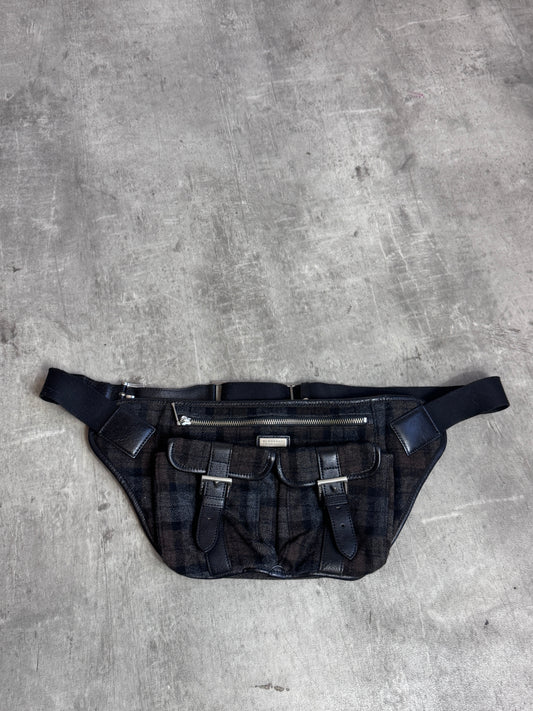 Burberry 00's Leather Detailed Smoke Nova Check Wool Crossbody Bag