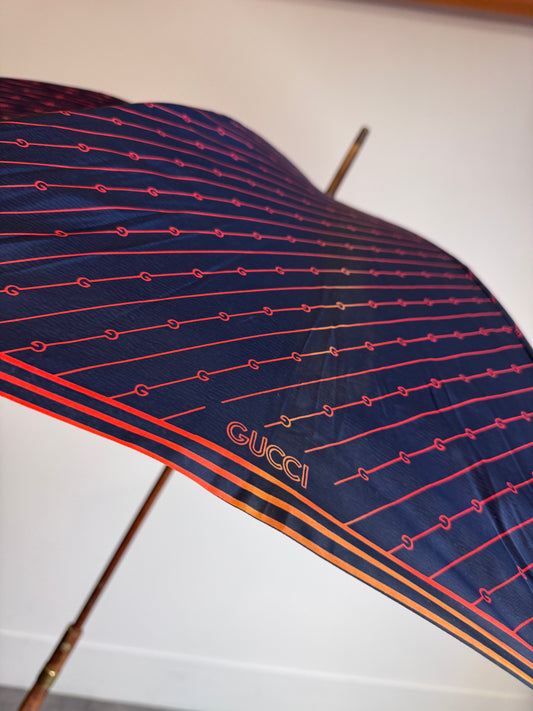 Gucci 1980 Orange Monogram Print Wooden Handle Full Umbrella