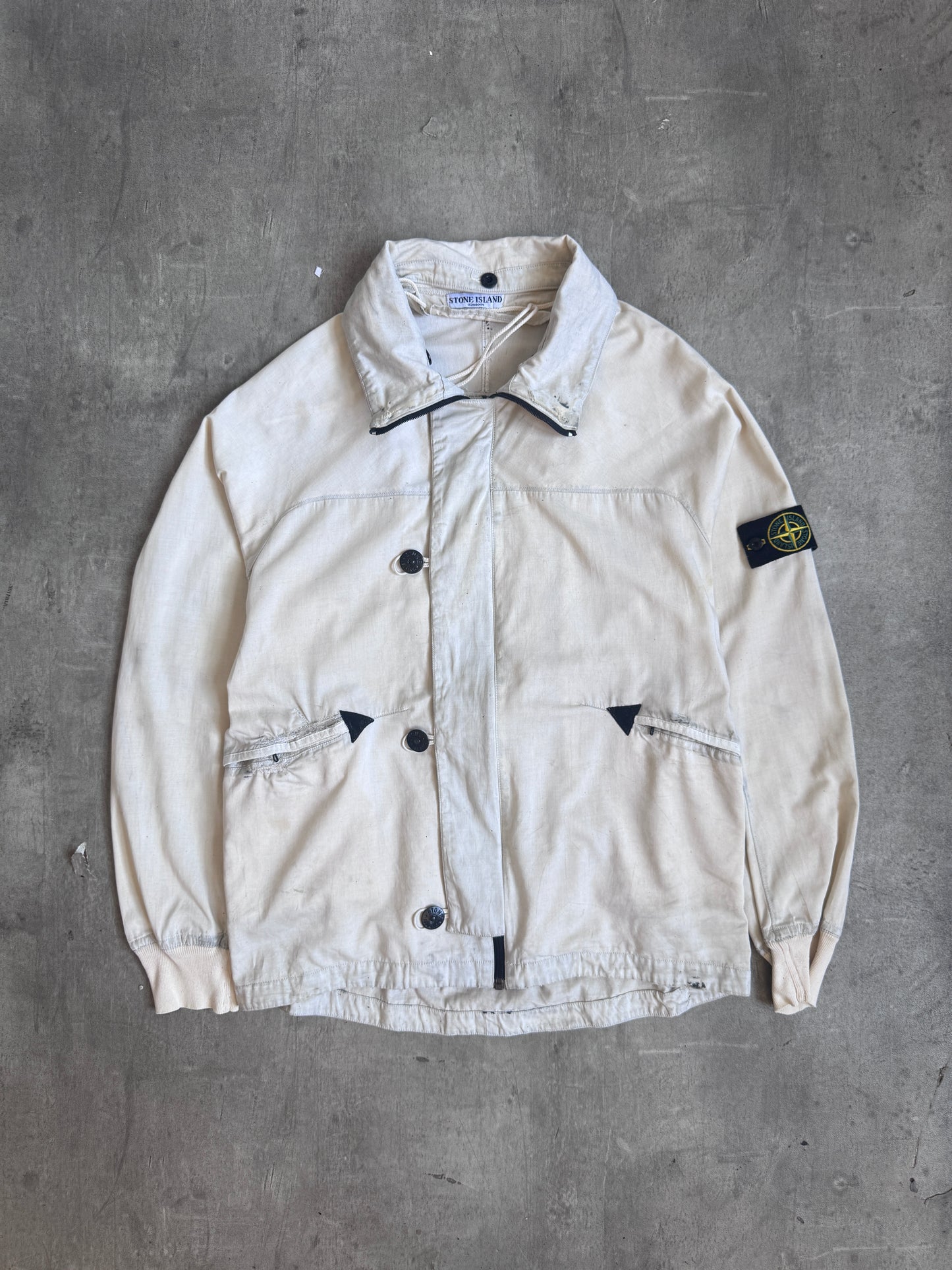 A/W 2004 Stone Island Raso Gammato Cream Distressed Tech Jacket (Sold As Seen)