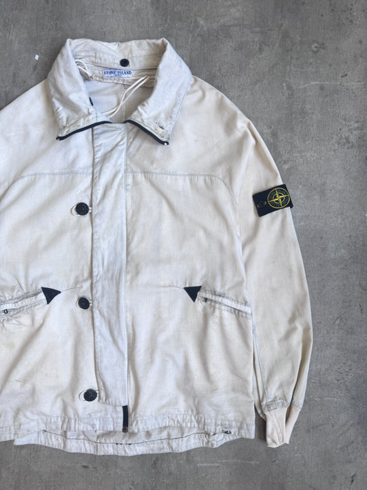 A/W 2004 Stone Island Raso Gammato Cream Distressed Tech Jacket (Sold As Seen)