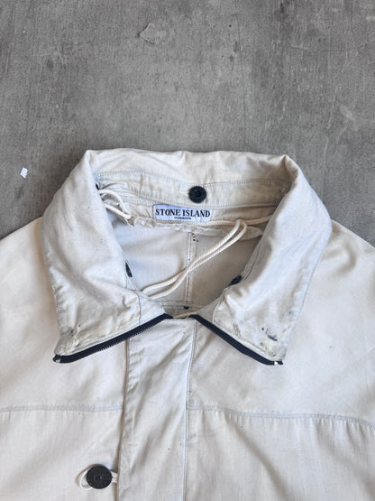 A/W 2004 Stone Island Raso Gammato Cream Distressed Tech Jacket (Sold As Seen)