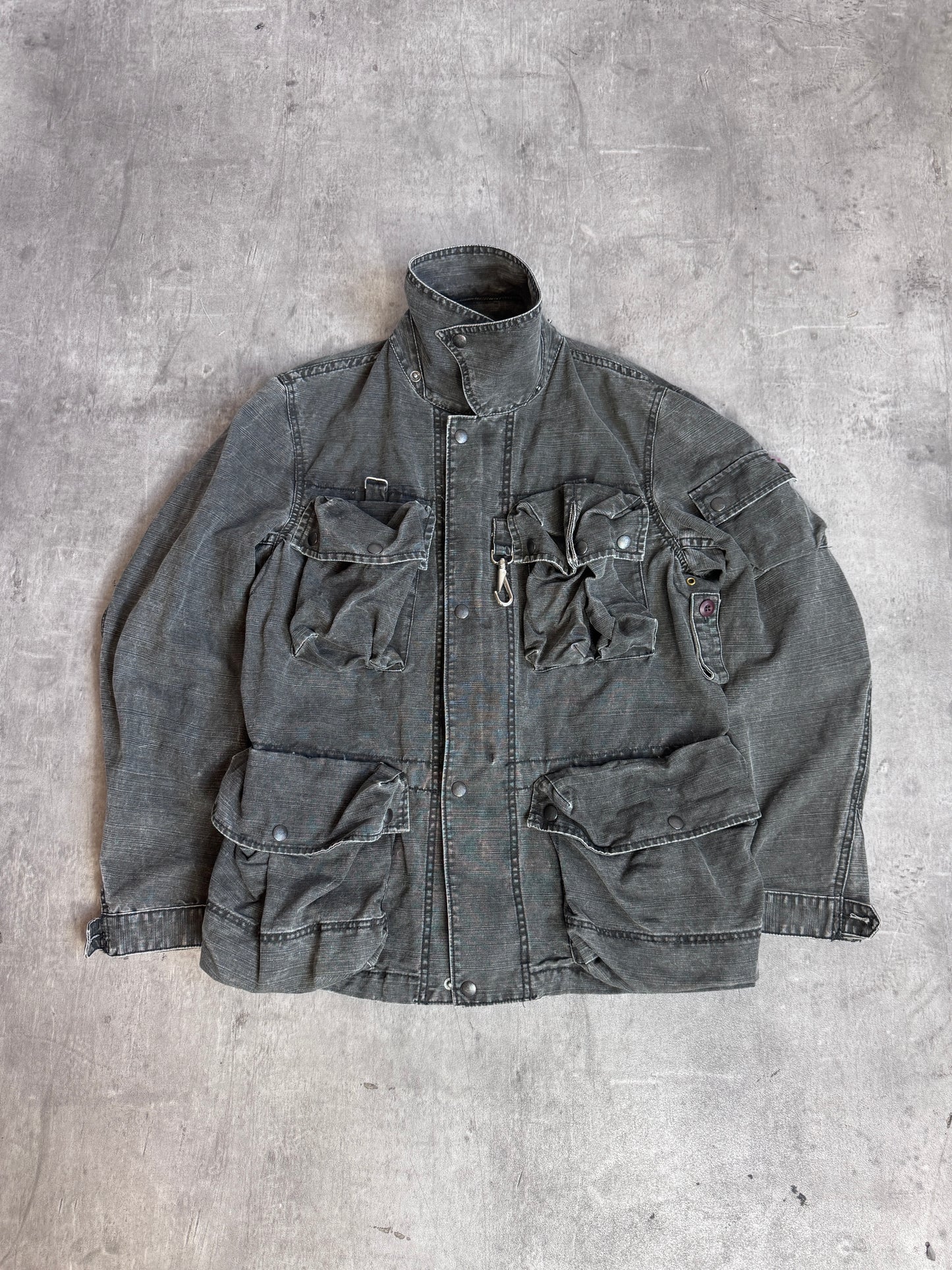 Avirex A-6 Hardware Detailed Full Zip Multipocket Grey Denim Jacket