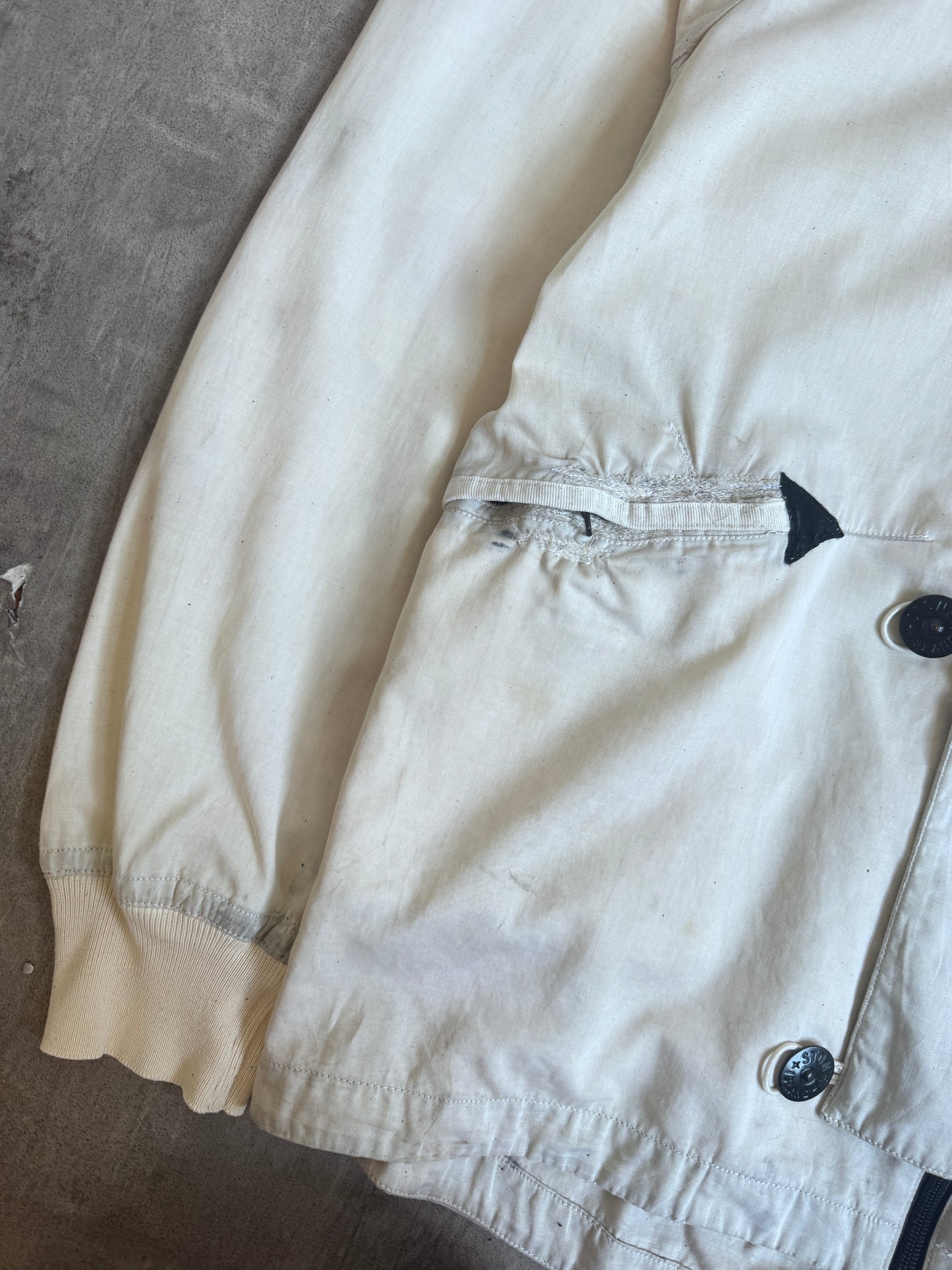 A/W 2004 Stone Island Raso Gammato Cream Distressed Tech Jacket (Sold As Seen)